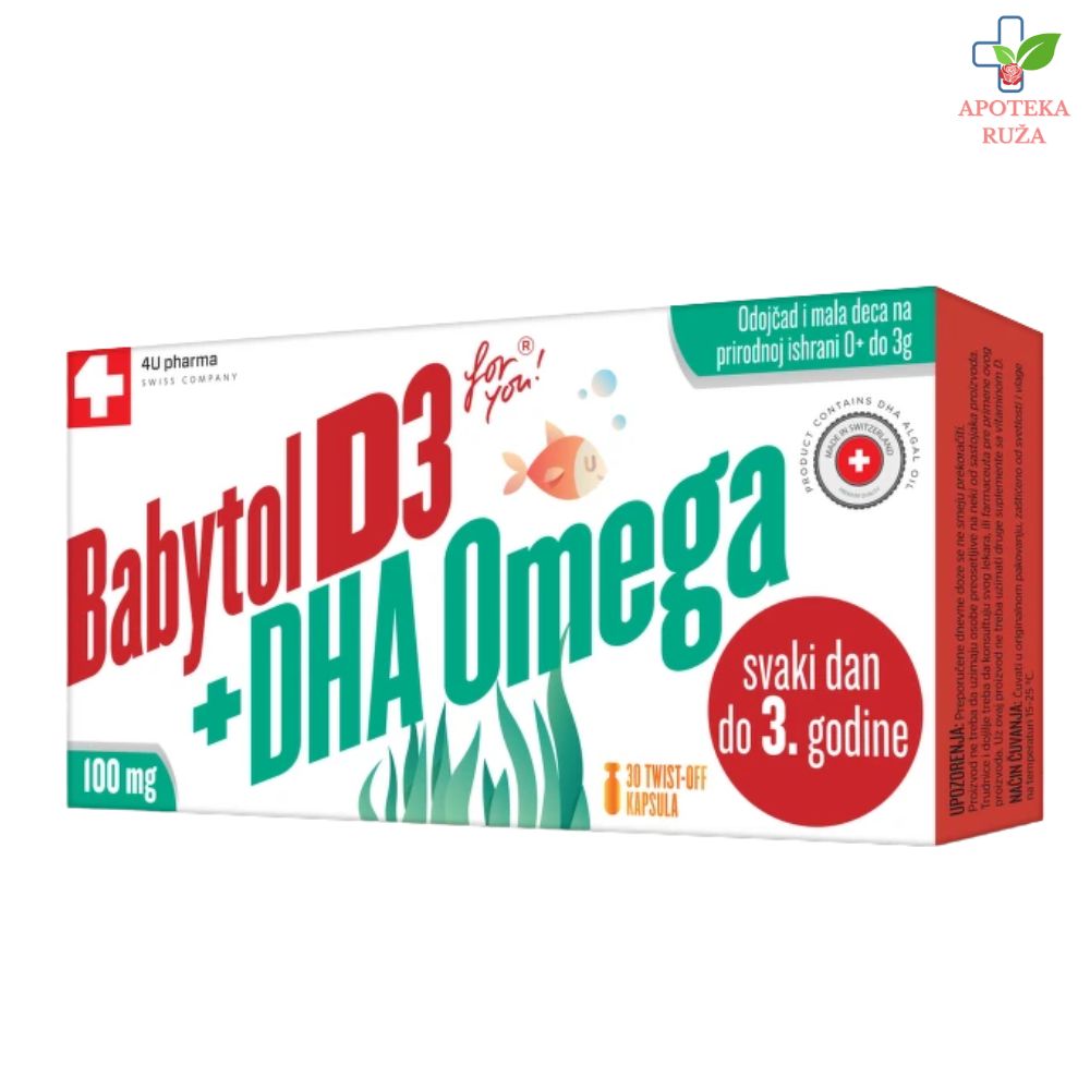 Babytol D3 + DHA Omega za normalan razvoj kostiju, zuba i vida 30 kapsula