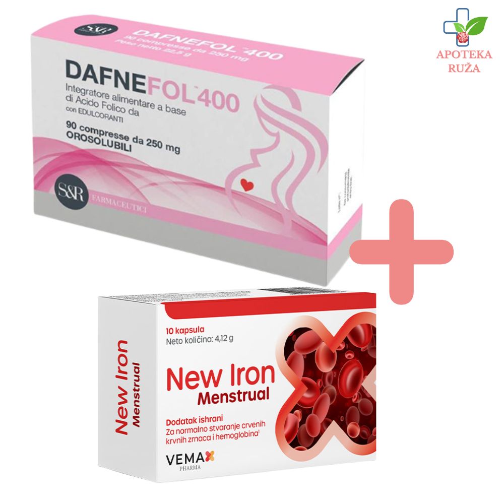 Dafnefol 400 – folna kiselina 90 sublingvalnih tableta + New Iron Menstrual 10 kapsula