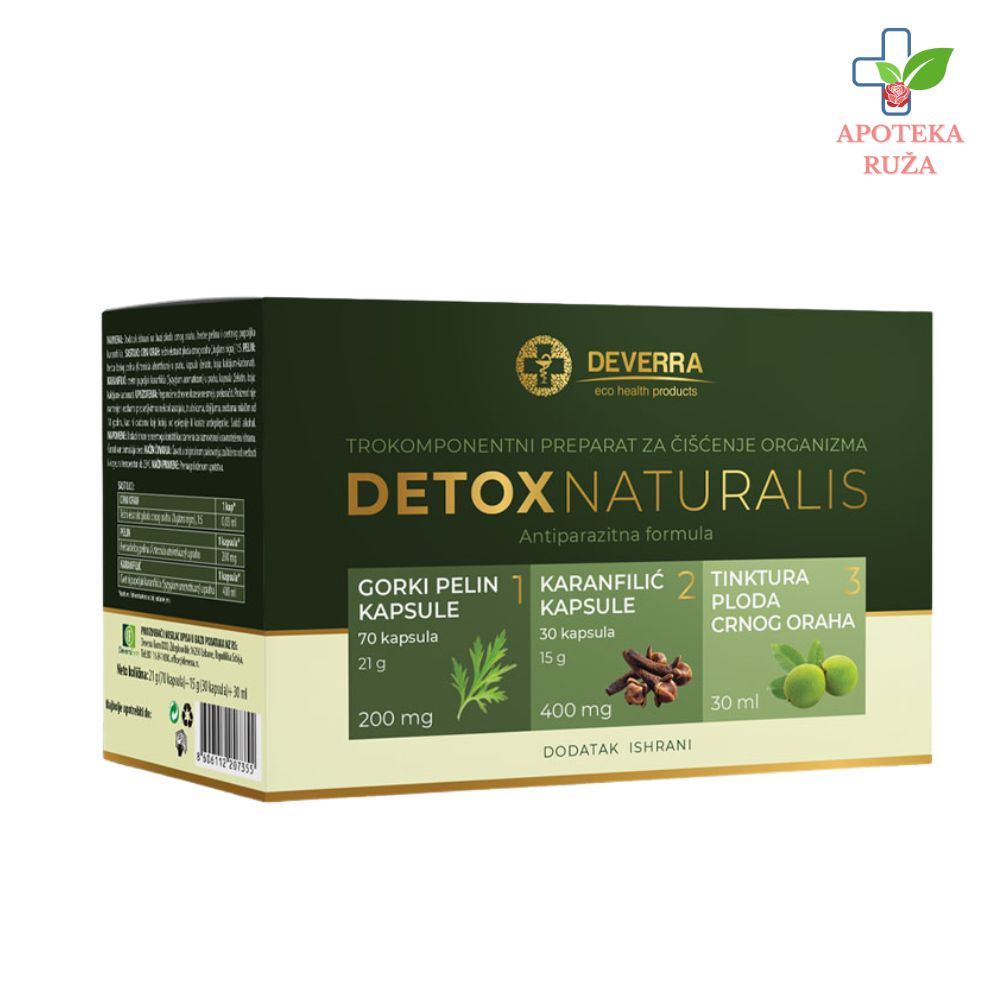 Devera Detox Naturalis set za detoksikaciju organizma 3u1 (Kapsule Gorkog pelina 70x200mg, Kapsule karnfilića 30x200mg, Tinktura ploda crnog oraha 30ml)