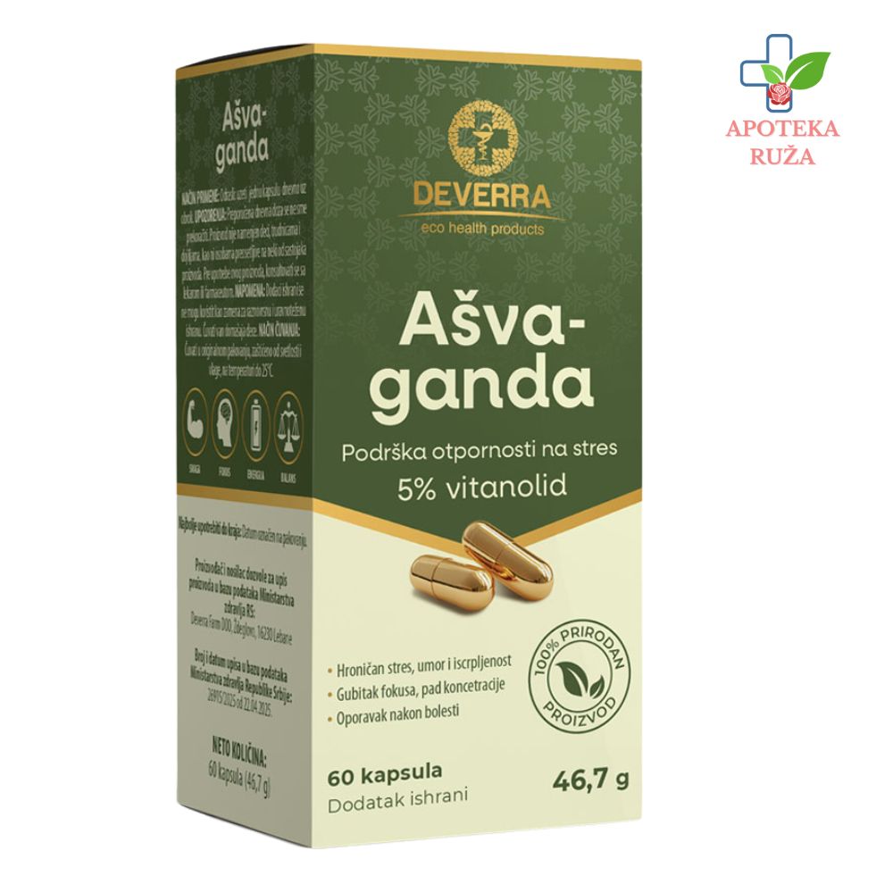 Deverra Ašvaganda 60x500g kapsule protiv stresa i psihičke napetosti