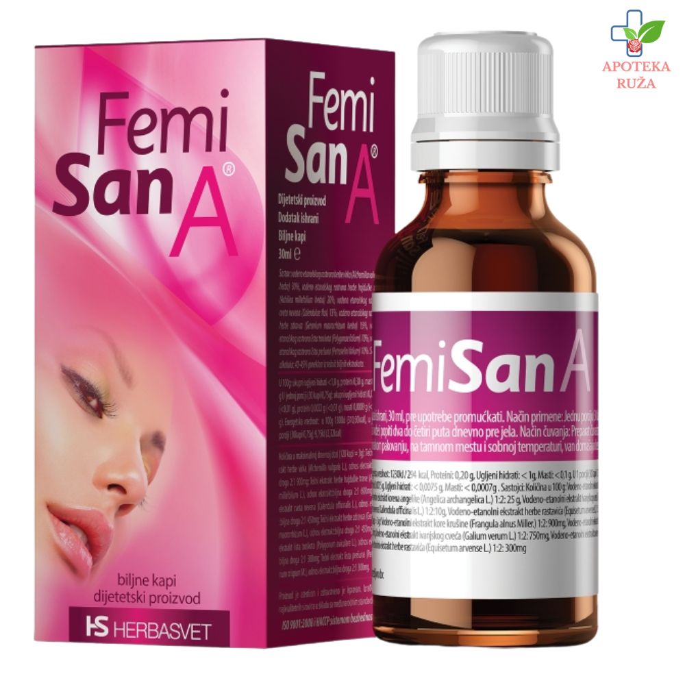 Femisan A biljne kapi za hormonsku ravnotežu, plodnost i redovne menstrualne cikluse 30ml