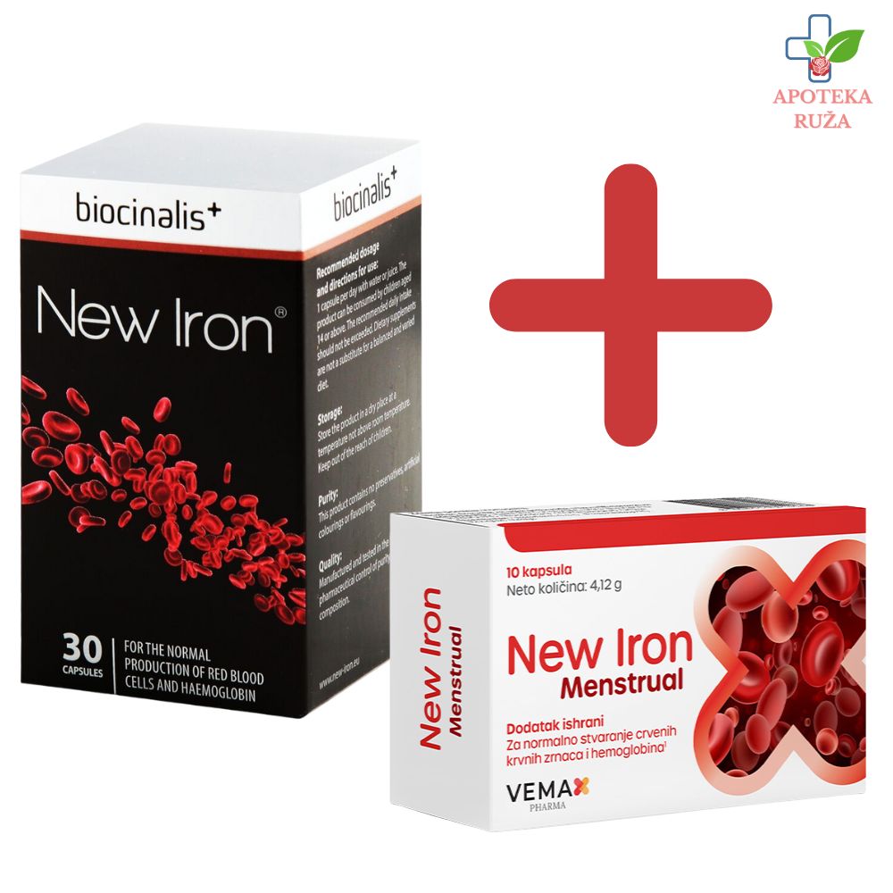 New Iron (gvožđe bisglicinat 18mg) 30 kapsula + New Iron Menstrual 10 kapsula