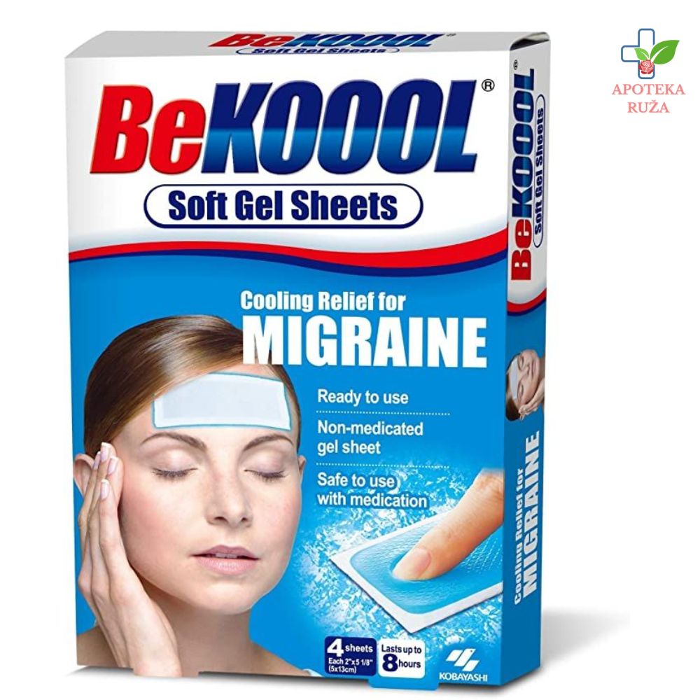 Bekoool gel flaster protiv migrene, temperature i bolova u mišićima 5cmx13cm 4 komada