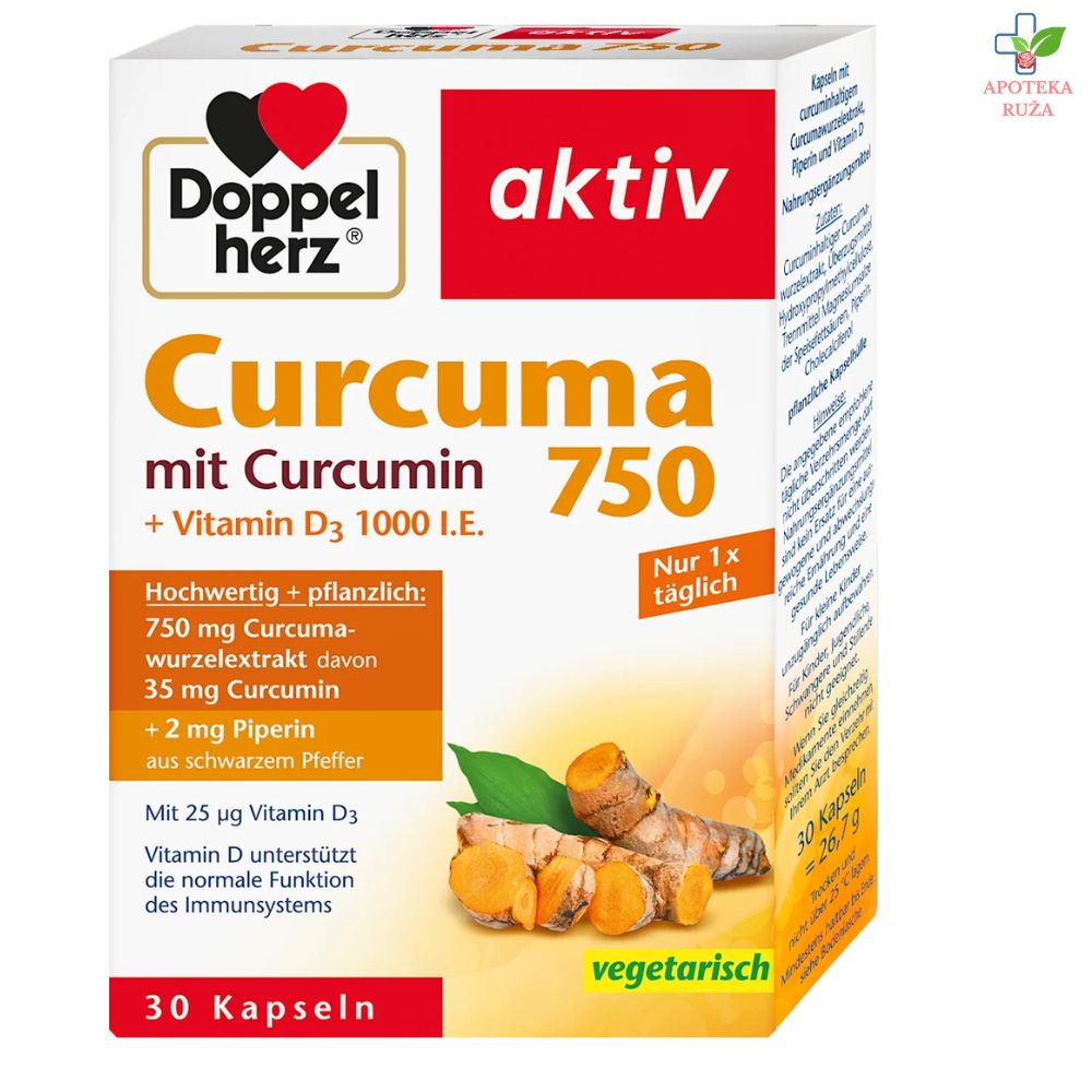 Doppelherz Aktiv Curcuma 750 + Vit D 1000 ij 30 kapsula