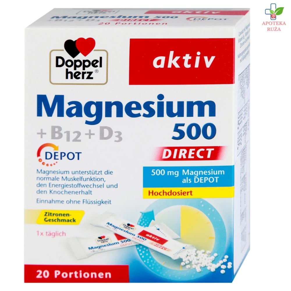 Doppelherz Aktiv Magnezijum 500+B12+D3 depot direct 20 kesica