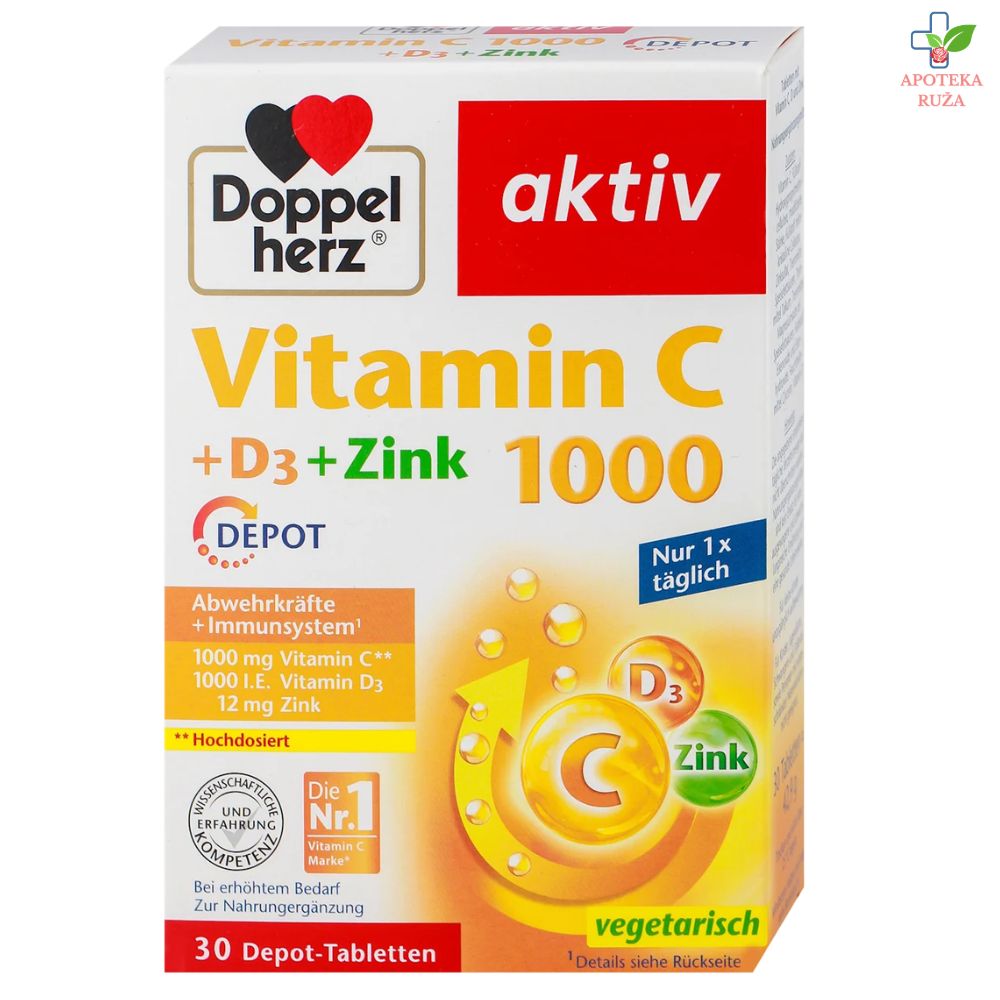 Doppelherz Aktiv Vitamin C 1000 + D3 + Cink Depot 30 tableta