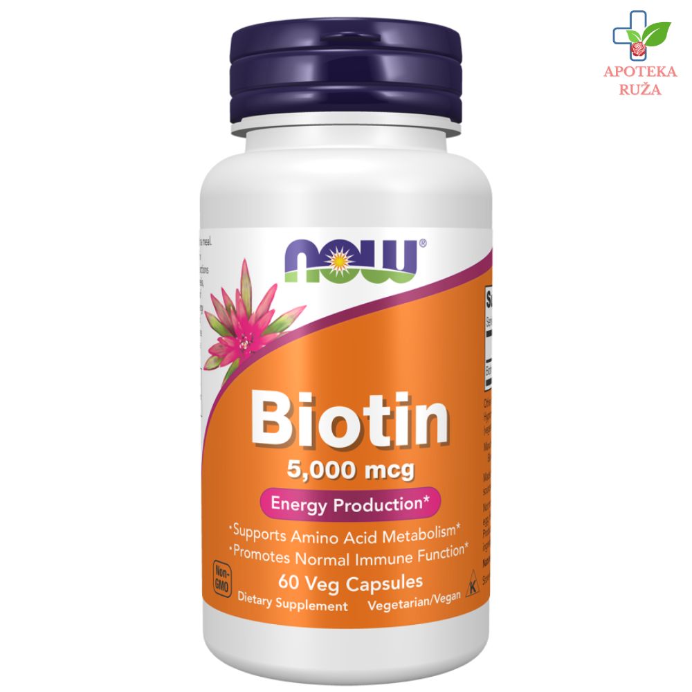 NOW Biotin za lepu kosu, kožu i nokte 5000mcg 60 kapsula