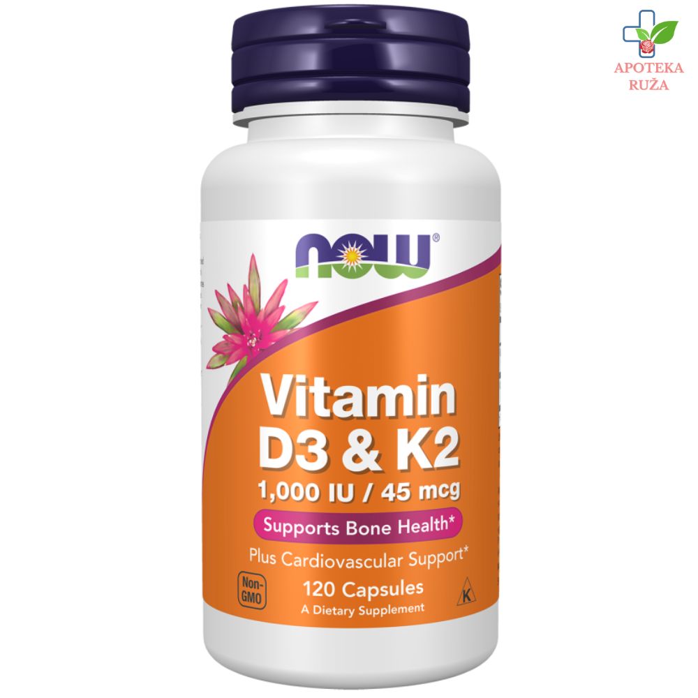 NOW Vitamin D3 1000IU & K2 45mcg za jake kosti i zglobove 120 kapsula