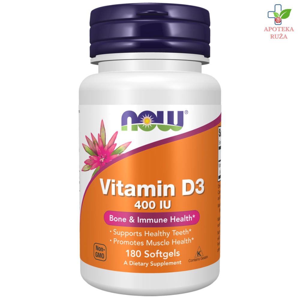 NOW Vitamin D3 400IU u maslinovom ulju 180 softgel kapsula