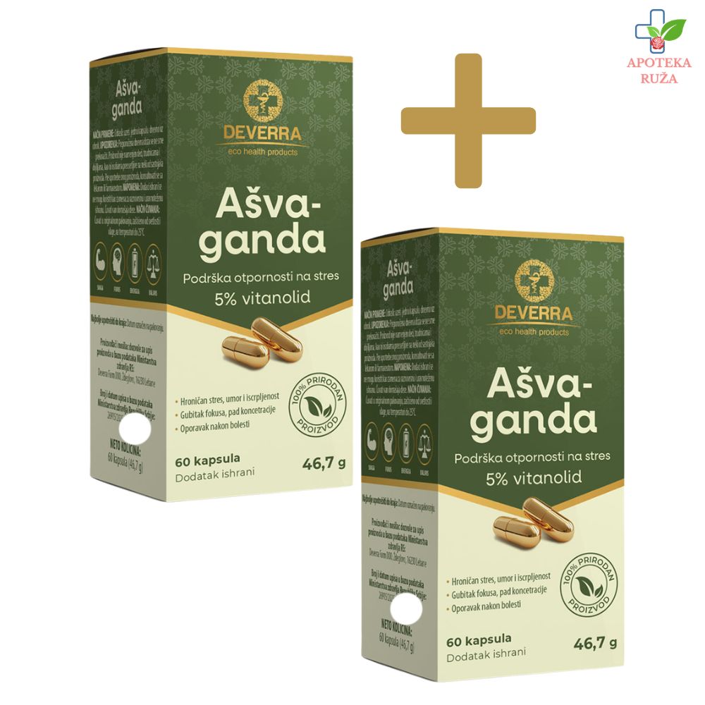 Deverra Ašvaganda 60x500g kapsule protiv stresa i psihičke napetosti 1+1 GRATIS