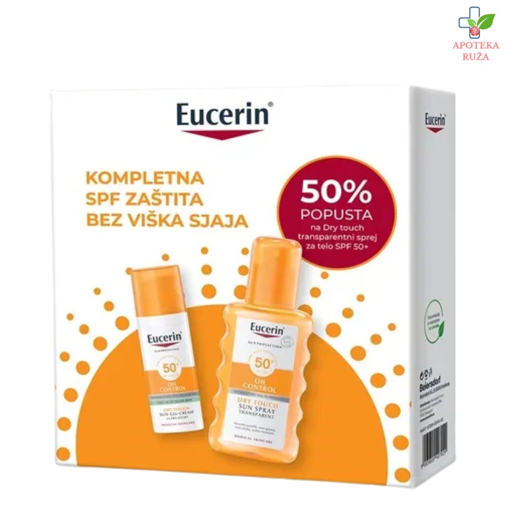 Eucerin Sun Box Oil control za zaštitu masne kože od sunca SPF 50+ 50ml 69767 + Eucerin Dry Touch sprej za zaštitu osetljive kože od sunca SPF 50+ 200ml 63907