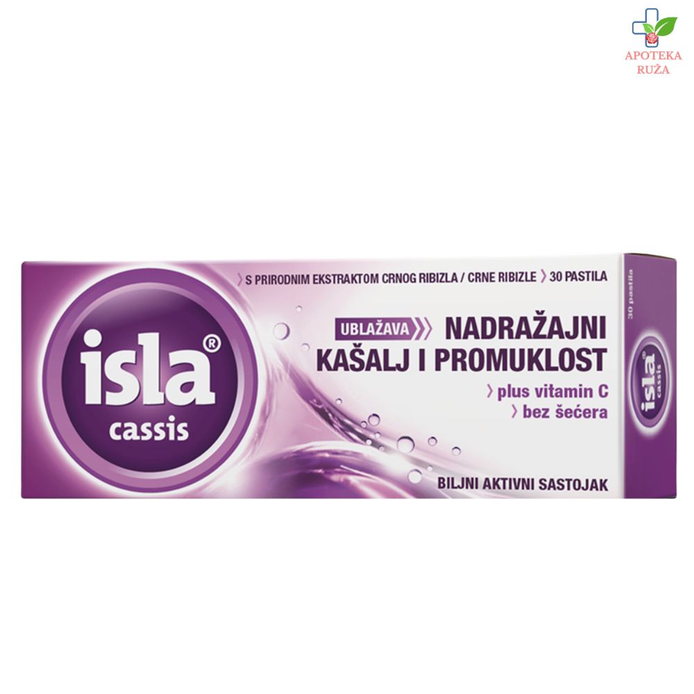 Isla Cassis pastile za grlo protiv promuklosti i suvog kašalja 30 komada BEZ ŠEĆERA