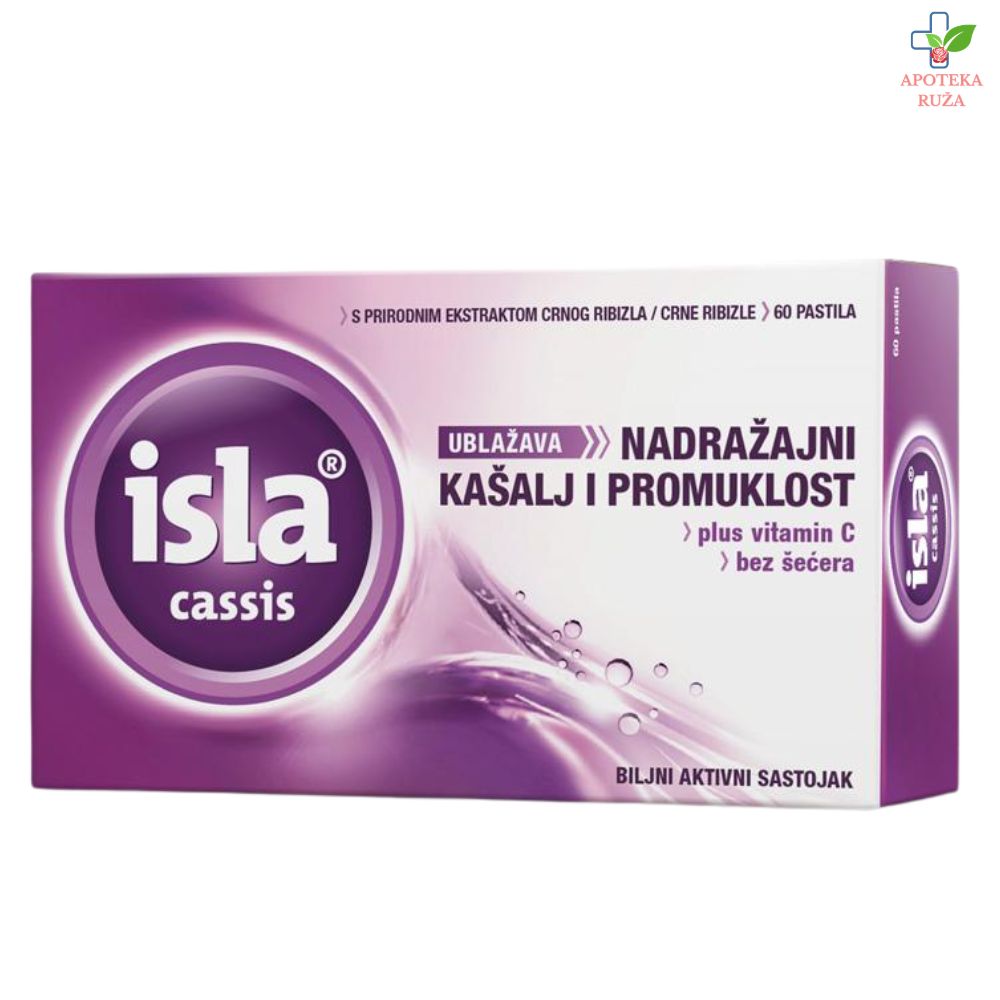 Isla Cassis pastile za grlo protiv promuklosti i suvog kašalja 60 komada BEZ ŠEĆERA