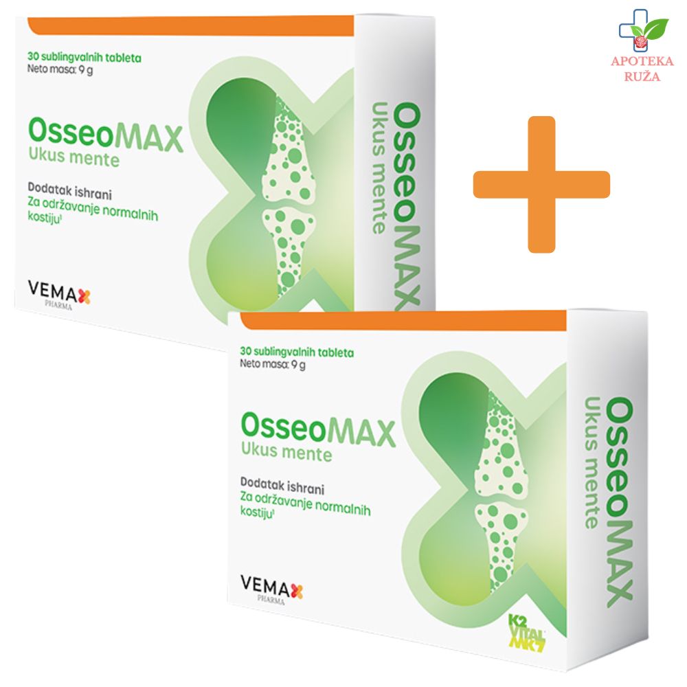 Osseomax protiv osteoporoze 30 sublingvalnih tableta UKUS NANE 1+1 GRATIS