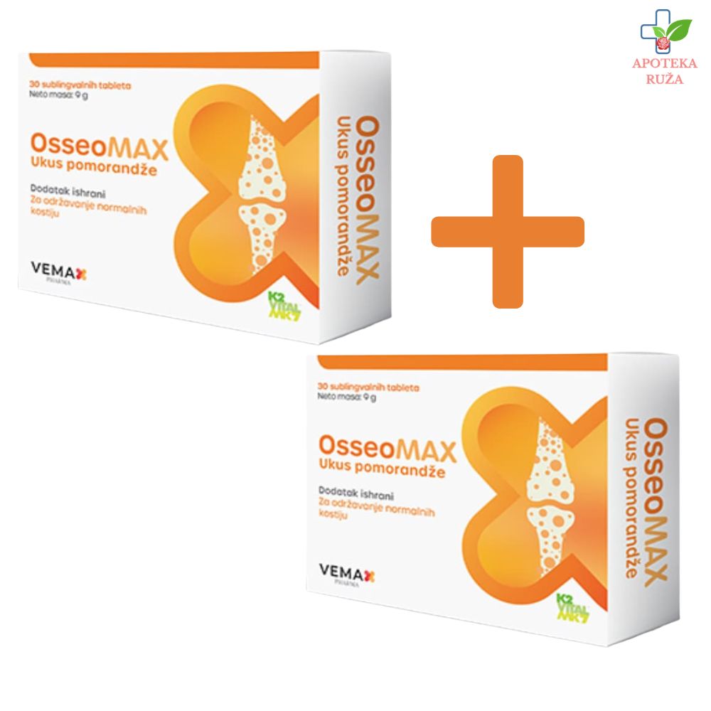 Osseomax protiv osteoporoze 30 sublingvalnih tableta UKUS POMORANDŽE 1+1 GRATIS